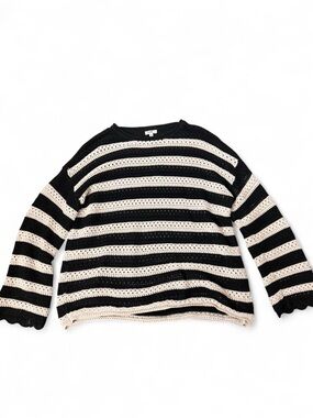 Striped Black and Cream Knit Sweater